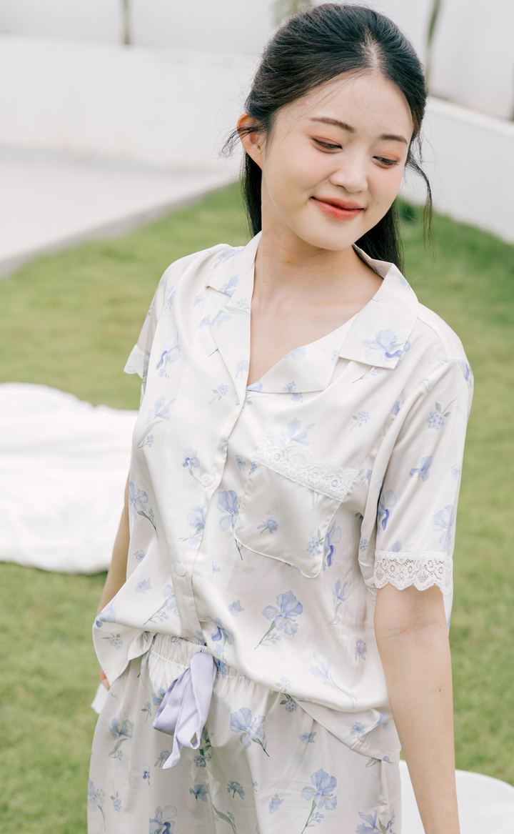 Cozy • Satin Short Sleeve Pajamas Set (Long Pants)