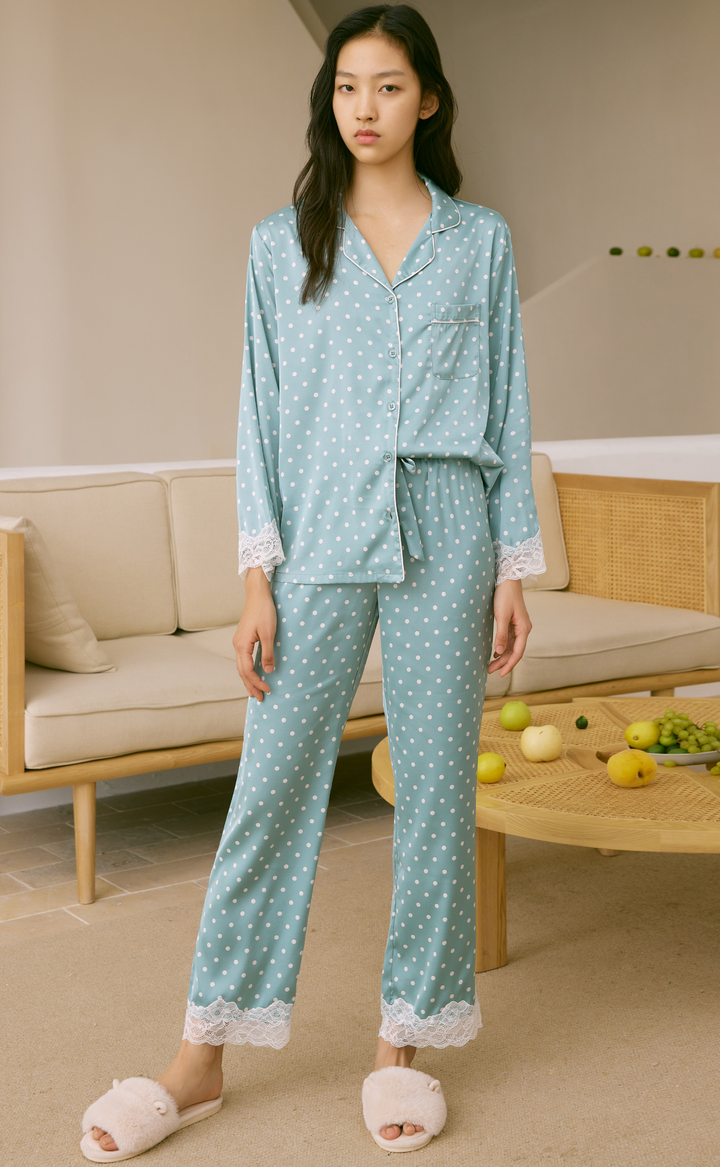 Polkadots • Silk Satin Long Sleeve Pajamas Set