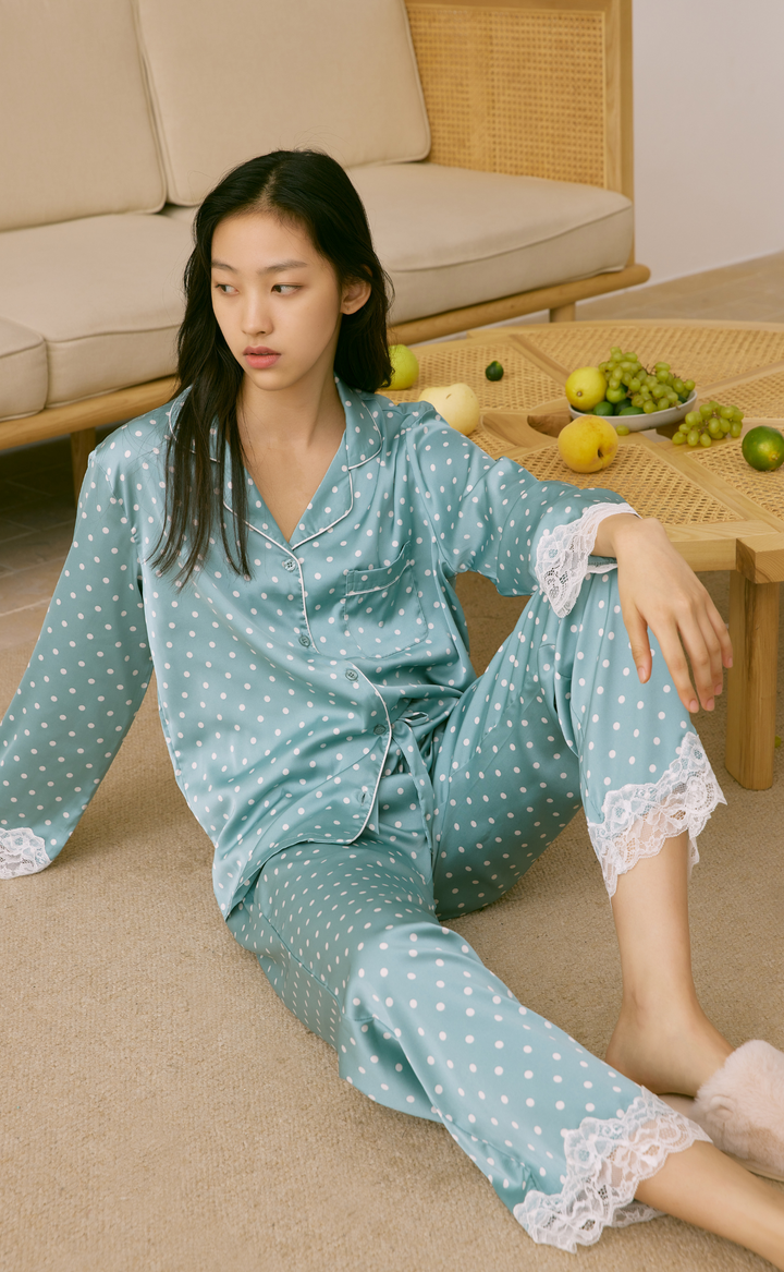 Polkadots • Silk Satin Long Sleeve Pajamas Set