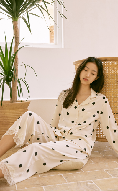 Polkadots • Silk Satin Long Sleeve Pajamas Set