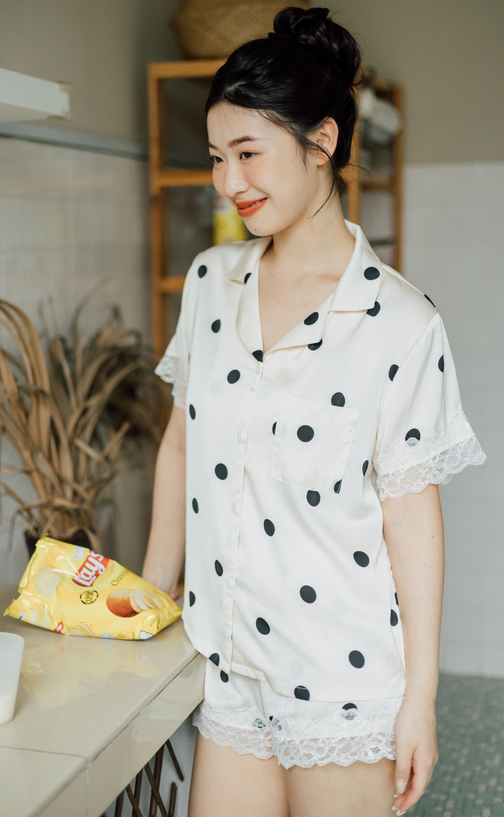 Polkadots •  Satin Sleeve Pajamas Set (Short Pants)