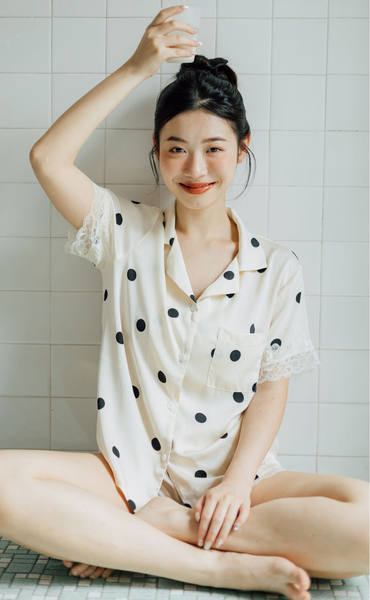 Polkadots •  Satin Sleeve Pajamas Set (Short Pants)