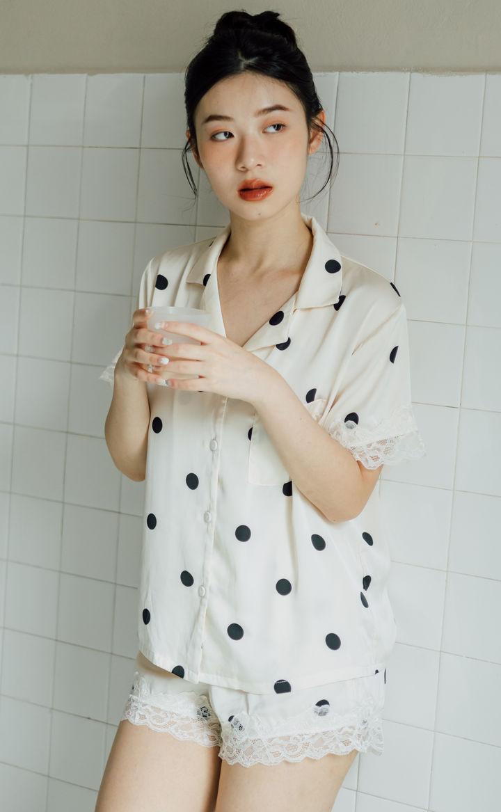 Polkadots •  Satin Sleeve Pajamas Set (Short Pants)