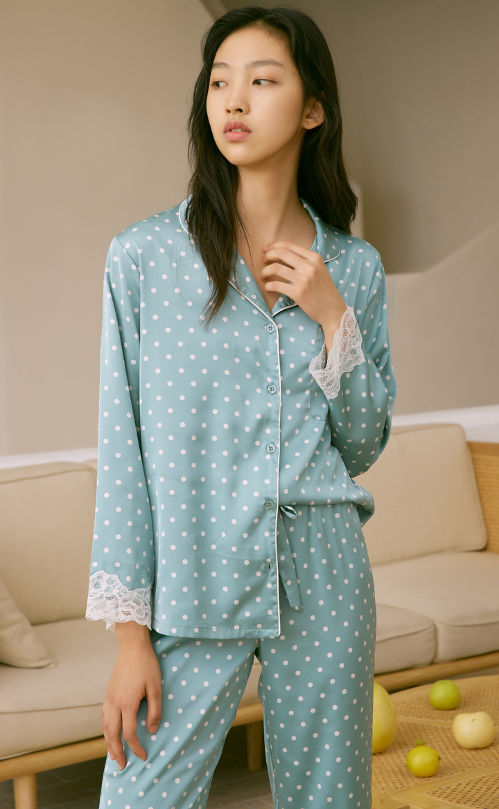 Polkadots • Silk Satin Long Sleeve Pajamas Set